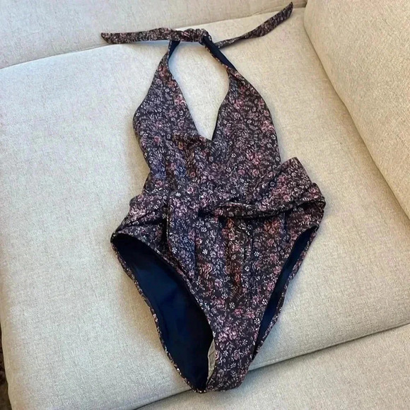 VERONICA BEARD Vickerie High Leg One-Piece Swimsuit Dark Plum Floral $288 - Picture 4 of 7